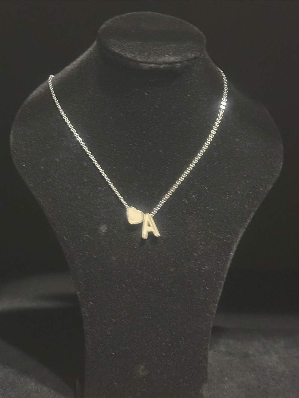 Personalized Silver Initial 'A' Necklace with Heart Charm